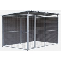 Chenil d'angle en composite WPC BRUN + panneaux grillage MKS - 3 m x 2 m