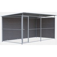 Chenil d'angle en composite WPC BRUN + panneaux grillage MKS - 4m x 2 m