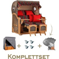 Strandkorb Komplettset Düne Grande Teak Bullauge PE Grey Dessin 529 Strandkorb Komplettset Düne Grande Teak Bullauge PE Grey Dessin 529
