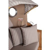 Strandkorb Düne Grande Bullauge Teak PE Banana Dessin 501 Strandkorb Düne Grande Bullauge Teak PE Banana Dessin 501