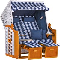 Strandkorb Ostsee Wacholder PE Weiß Dessin Karo Blau Strandkorb Ostsee Wacholder PE Weiß Dessin Karo Blau