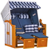 Strandkorb Ostsee Wachholder PE Weiß Dessin Uni Karo Blau Strandkorb Ostsee Wachholder PE Weiß Dessin Uni Karo Blau