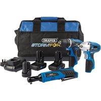 Draper Storm Force 10.8V Power Interchange Drill Driver Kit, 2 x 4Ah Batteries, 1 x 1.5Ah battery, 1 x Charger, 1 x Bag