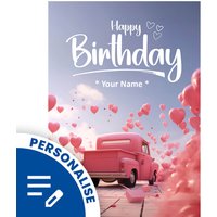 Pink Heart Van Happy Birthday Greetings Card (Personalised)