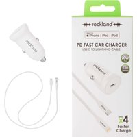 Rockland USB C PD In-Car Fast Charger with 1.2m USB C to iPhone Lightning Cable