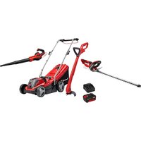 Einhell GE-CM 18v Cordless Rotary Lawnmower, Blower, Grass and Hedge Trimmer Kit
