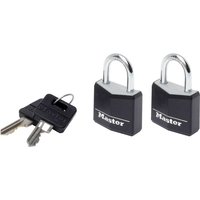 Master Lock Aluminium Black Vinyl Cover 30mm Padlock 4-Pin - Keyed Alike x 2 9130EURTBLK