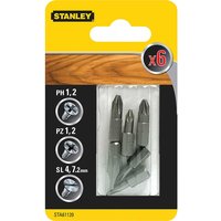 Stanley 6 Piece Phillips, Pozi and Slotted Screwdriver Bit Set