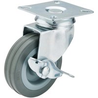 Draper Swivel Plate Fixing Rubber Wheeled Castor and Brake 75mm