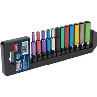 Sealey 12 Piece 1/4" Drive Coloured Deep Hex WallDrive Socket Set Metric