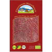 Edelsalami mit Edelschimmel aus Bayern, luftgetrocknet, geschnitten Wurst Salami