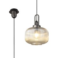 Yorktown 1 Light Pendant E27 30cm Pumpkin Shaped Ribbed Glass, Champagne Black, Aged Pewter