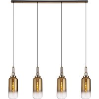 Yorktown Linear 4 Light Pendant E27 With 16cm Cylinder Glass, Brass Gold, Clear Brass Gold, Matt Black