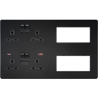 Screwless Combination Plate with Dual USB FASTCHARGE A+C - Matt Black 230V IP20