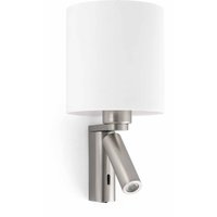 Rob 1 Light Indoor Wall Reading Light White, Satin Nickel with Shade, E27