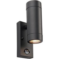Odyssey PIR Motion Sensor Up Down Wall Lamp Satin Black Paint & Clear Glass IP44