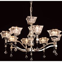 Bresica Lead Crystal Halogen Gold 8 Arm Chandelier