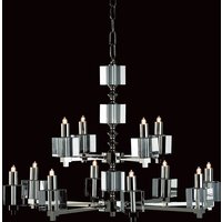 Cube Halogen Nickel 12 Arm Chandelier