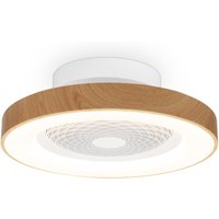 Tibet Mini LED Dimmable Ceiling Light & 35W DC Fan, Remote Control, Wood Effect/White