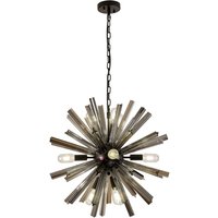 Hornby 10 Light E14, Round Ceiling Pendant Matt Black, Smoke Glass