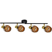 Copa Ceiling Spotlight Bar, Black, Gold, Rattan, 4x E14