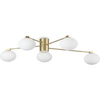 HERMES 5 Light Globe Multi Arm Semi Flush Ceiling Lamp Brass