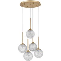 Mirano 5 Light Cluster Pendant Ceiling Light Clear Structured Glass, Brushed Gold Steel LED G9 IP20