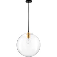 Mirale 30cm Globe Pendant Ceiling Light Gold Metal Clear Glass, Black LED E27