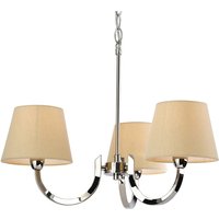 Fairmont Multi Arm Chandelier 3 Light Polished Stainless Steel, Cream Linen Shade, E14