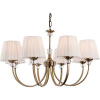 Langham 8 Light Multi Arm Chandelier Antique Brass, Pleated Cream Shades, E14