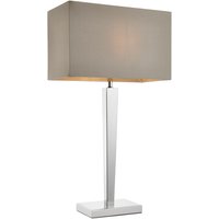 Moreto 1 Light Table Lamp Chrome with Grey Silk Effect Shade, B22