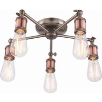 Hal 5 Light Semi flush Aged Pewter, Aged Copper Plate, E27