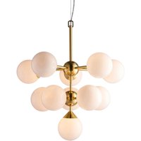 Oscar Globe Pendant Satin Brushed Gold Effect Plate & Gloss White Glass 11 Light Dimmable IP20 - G9