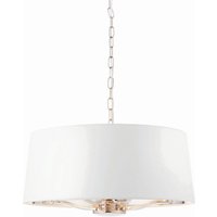 Harvey Multi Arm Cylindrical Pendant Light Bright Nickel Plate, Vintage White Fabric