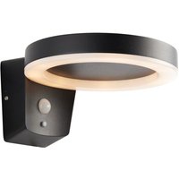 Ebro Modern Solar Powered Round Ring LED Wall Lamp Textured Black, PIR Motion and Day Night Sensors, Warm White, IP44