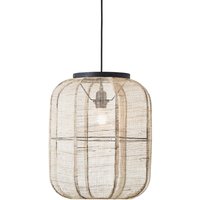 Zaire Cylindrical Pendant Ceiling Lamp, Natural Linen, Matt Black