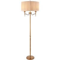 Stanford 2 Light Floor Lamp Antique Brass with Beige Shade, E14 Stanford 2 Light Floor Lamp Antique Brass with Beige Shade, E14