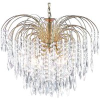 Waterfall 5 Light Ceiling Chandelier Gold with Crystals, E14
