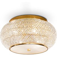Pasha 6 Light Ceiling Flush Light Gold with Crystals, E14
