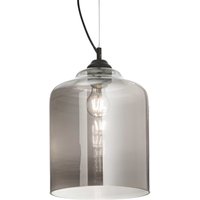 Bistro 1 Light Dome Ceiling Pendant Black, Smokey Grey, Glass Square, E27