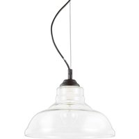 Bistro 1 Light Dome Ceiling Pendant Black Clear Blown Glass Plate, E27