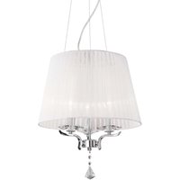 Pegaso 3 Light Multi Arm Ceiling Pendant Chrome, White with Crystals with Organza Shade, E14