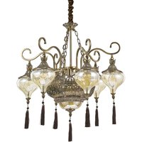 Harem 9 Light Multi Arm Chandelier Amber, Antique Brass Finish, E27