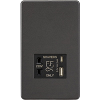 Knightsbridge Shaver socket with dual USB A+C (5V DC 2.4A shared) - smoked bronze - SF8909SB