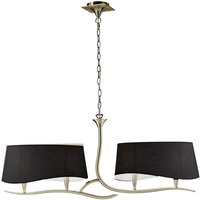Ninette Linear Pendant 2 Arm 4 Light E14 With Black Shades Antique Brass