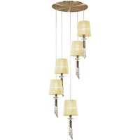 Tiffany Pendant 5+5 Light E27+G9 Spiral, Antique Brass With Cream Shades & Clear Crystal