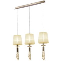 Tiffany Linear Pendant 3+3 Light E27+G9 Line, French Gold With Cream Shades & Clear Crystal