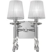 Tiffany Wall Lamp 2+2 Light E14 With White Shades Polished Chrome/Crystal