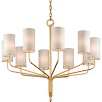 Juniper 10 Light Chandelier Textured Gold Leaf with Off White Shades