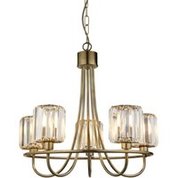 Berenice 5 Light Multi Arm Glass Shade Ceiling Pendant Antique Brass